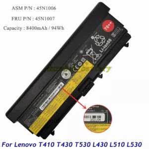 BATTERIE POUR PC PORTABLE LENOVO THINKPAD T410/T420/T430/T520/T530/W510 SERIES.. 70++ 11.1V 8.4Ah 94Wh/ 45N1007/45N1006