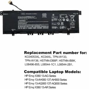 BATTERIE INTERNE POUR PC PORTABLE HP Envy X360 13-AG 13M-AQ 13-AH 13-AR 13-AR0000AU 13-AR0097AU 13-AR0601NG TPN-W133 TPN-W136  15.4V – 53.2 WH  – KC04XL – KC04