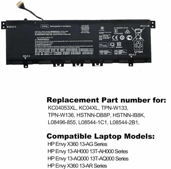 BATTERIE INTERNE POUR PC PORTABLE HP Envy X360 13-AG 13M-AQ 13-AH 13-AR 13-AR0000AU 13-AR0097AU 13-AR0601NG TPN-W133 TPN-W136  15.4V - 53.2 WH  - KC04XL - KC04