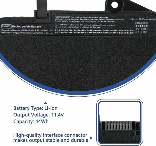 BATTERIE INTERNE POUR PC PORTABLE HP EliteBook 820 G3 725 G3 725 G4 Series 11.4v / 31Wh  - SN03XL -SN03044XL – Image 3