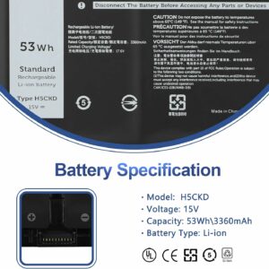 Batterie Interne Pour Pc Portable  Dell Latitude 3410 3510 Inspiron 5300 5401 5408 5501 5508 5400 7405 7300 7500 2-in-1 Vostro 5300 5301 5401 5501 Series    15V  53 Wh  – H5CKD –