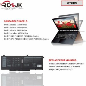 Batterie Interne Pour Pc Portable Dell Latitude 5330 5430 5530 Precision 3570 P104F P104F005 P104F006 P137G P137G004 P137G005 P137G006 Series M69D (15.2V 58Wh) 07KRV