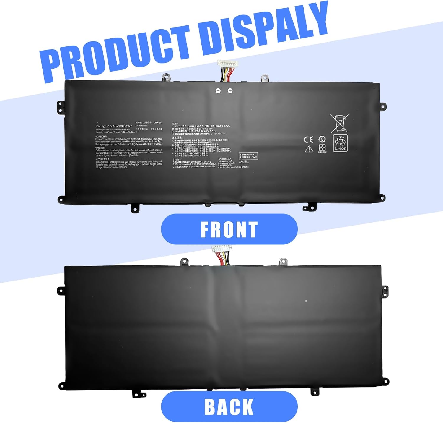 Batteria BORSCELLOR C41N1904 67Wh Per ASUS ZenBook 13/14/Flip S – 15.48V, Ioni Di Litio, Garanzia 12 Mesi