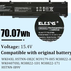 Batterie Interne Pour Pc Portable HP Victus Gaming 15-fa0000, Omen 16-b1000, Omen 16-c0000, Omen Gaming 16-b0000  (15.4V  70.07Wh) WK04XL