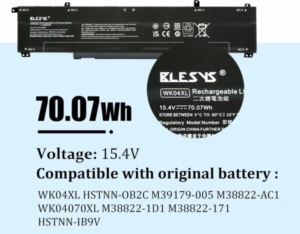 Batterie Interne Pour Pc Portable HP Victus Gaming 15-fa0000, Omen 16-b1000, Omen 16-c0000, Omen Gaming 16-b0000  (15.4V  70.07Wh) WK04XL – Image 2