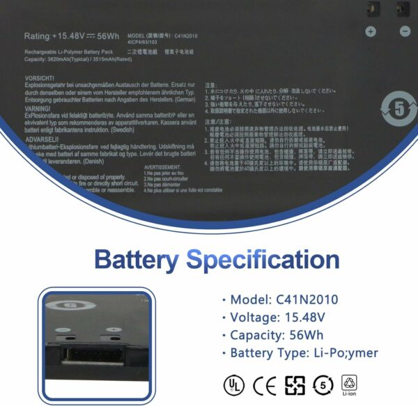 Batterie Interne Pour Pc Portable Asus ROG Strix G15 G513IC G513IH G513QC G513QE G17 G713QE G513IC-HN002T G513IH-GTX1650T G513QC-HF002T G513T G513QT G513QC G513QC 3QE-HF00 17T G713QE-HX008T 15.48V 56Wh   C41N2010 – Image 2