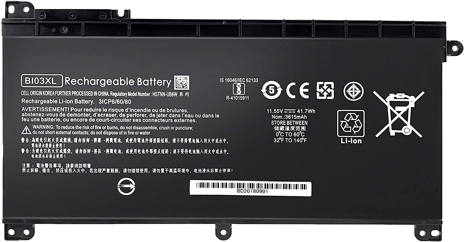 BATTERIE INTERNE POUR PC PORTABE HP PAVILLION X360 M3-U 13-U M3-U001DX M3-U103DX Stream 14-AX 14-ax010nr SERIES TPN-W118 - HSTNN-LB7P - BI03XL - 11.55V 41.7WH