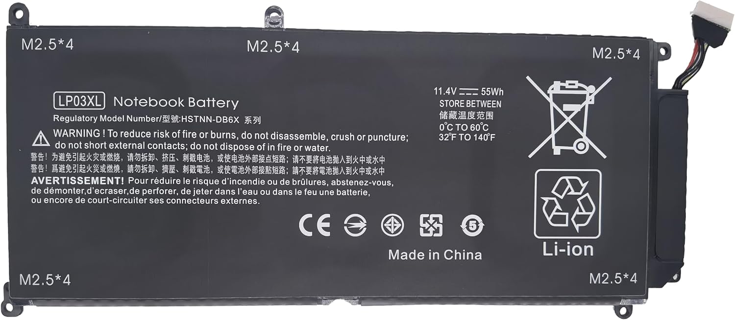 BATTERIE INTERNE POUR PC PORTABE HP ENVY 15-ae000 / M6-P113Dx SERIES HSTNN-DB6X - LP03XL - 11,4V 55Wh