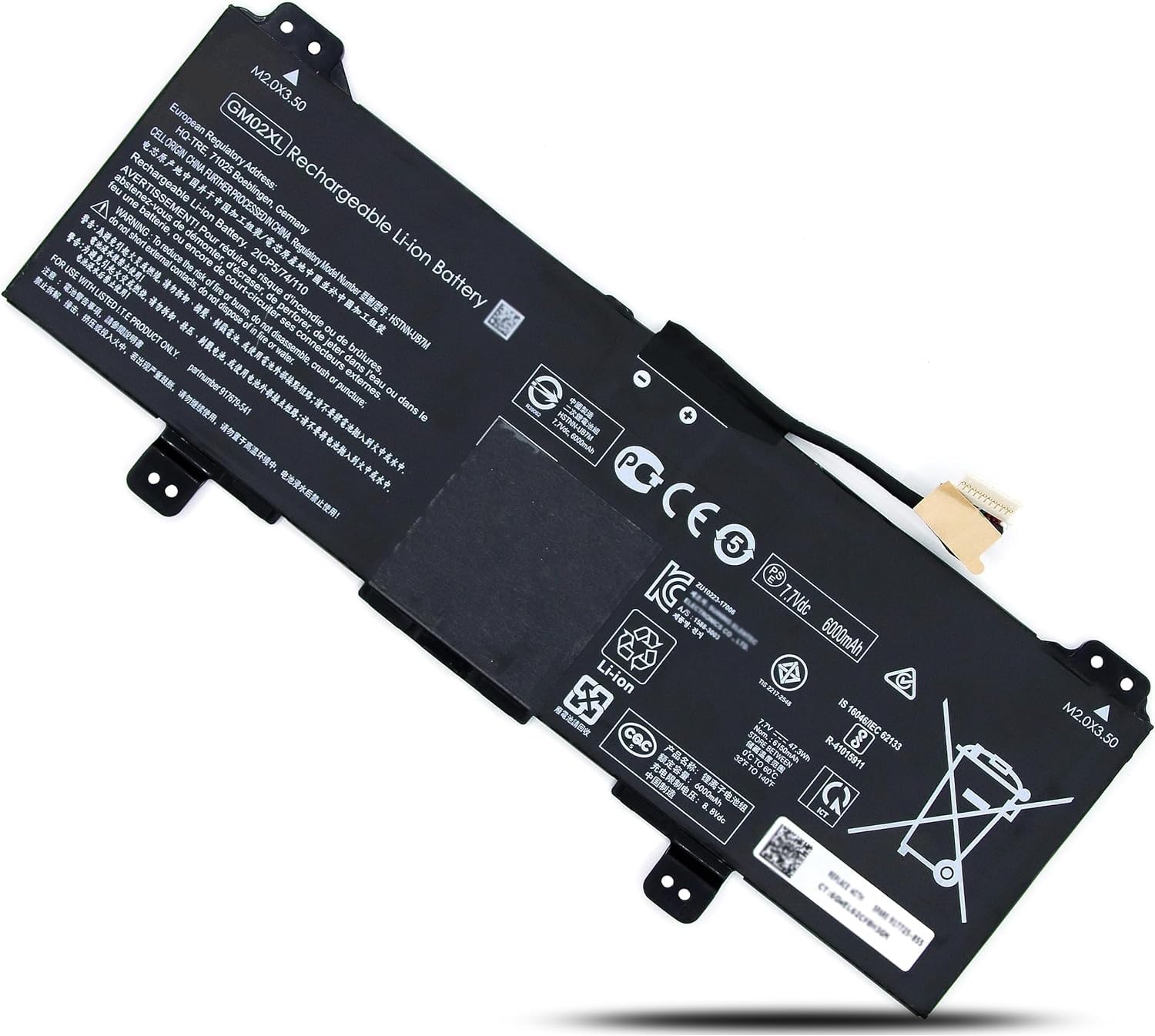 BATTERIE INTERNE POUR PC PORTABE HP Chromebook 14 G5 G6 Chromebook X360 11 G1 G2 G3 EE Chromebook 11 G6 G7 G8 EE Series - GM02XL - 7.7V 47.3WH